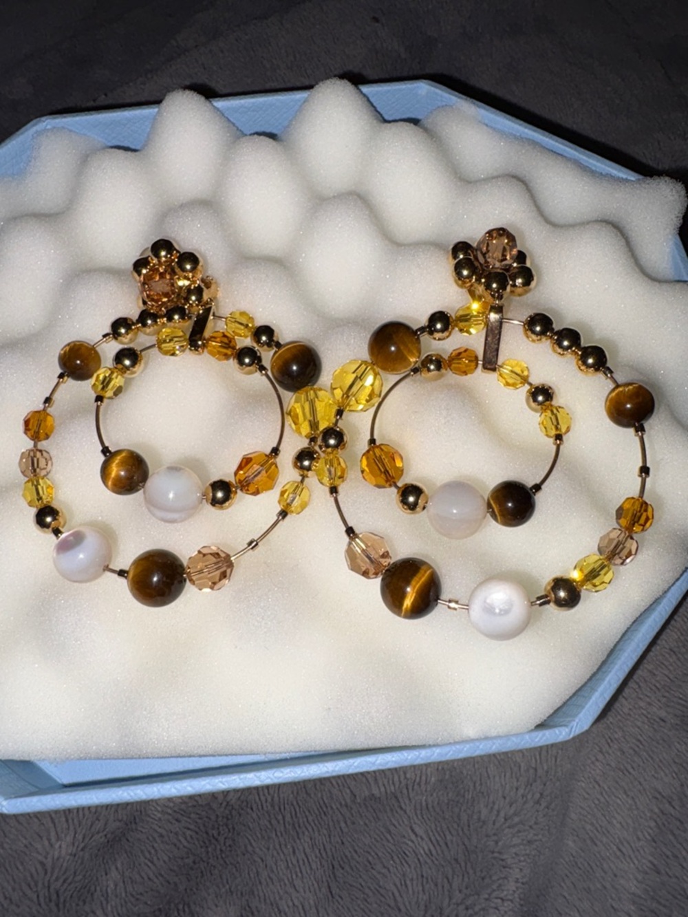Swarovski Crystal Gold-Tone Hoop Earrings With Genuine Stones